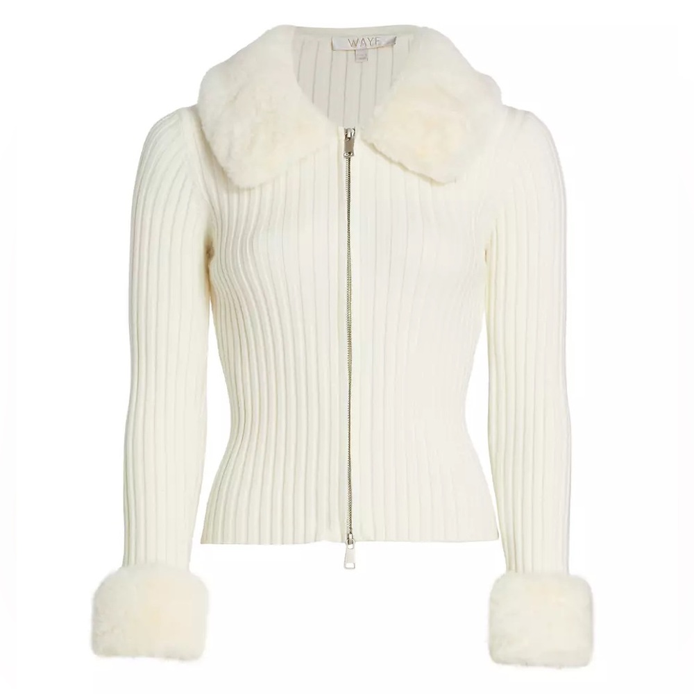 Wayf
Faux Fur-Trimmed Zip Cardigan